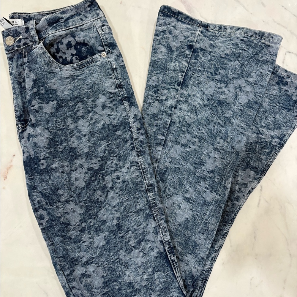 Forever 21 Blue Acid Wash Flare Jeans